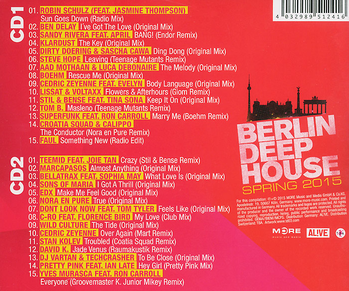 Berlin Deep House. Spring 2015 (2 CD). Робин Шульц,Бен Делэй,Сэнди Ривера,Klar Dust,Steve Hope,"Teemid",Marcapasos,Bellatrax,"Sons Of Maria",EDX
