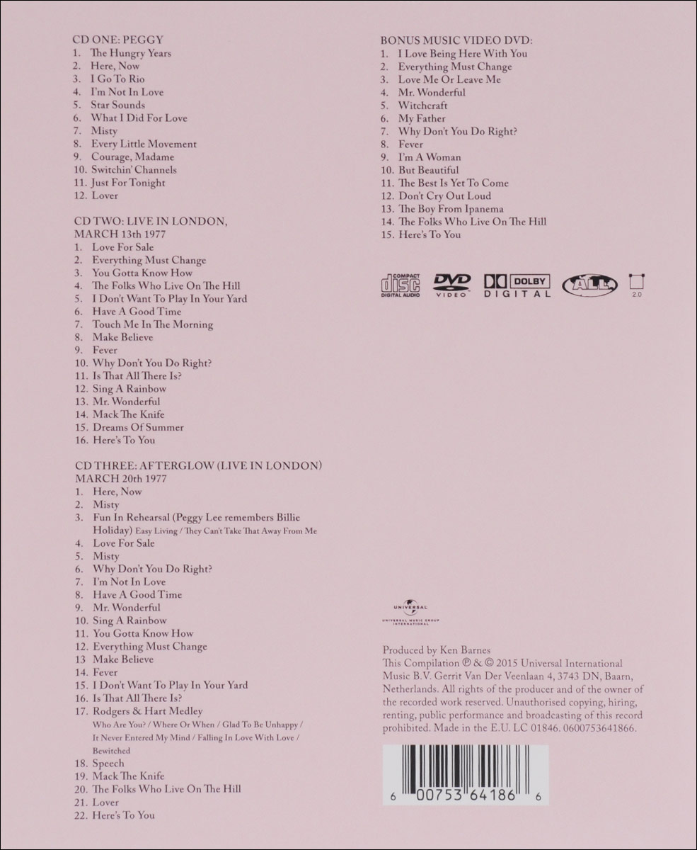 Peggy Lee. Live In London (3 CD + DVD). Пегги Ли