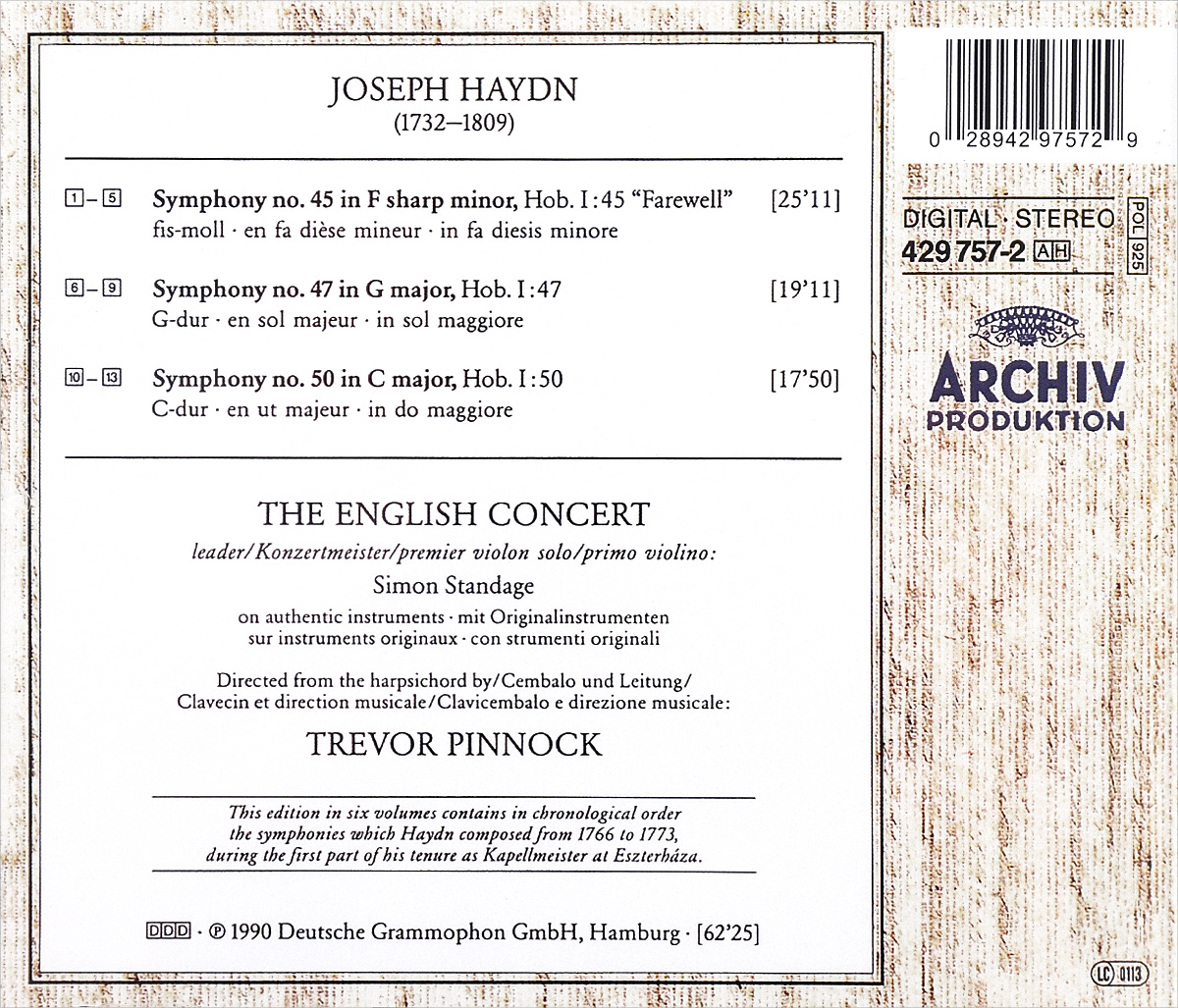 Trevor Pinnock. Joseph Haydn. The Sturm & Drang Symphonies. Volume 6. "Farewell". The English Concert,Тревор Пиннок