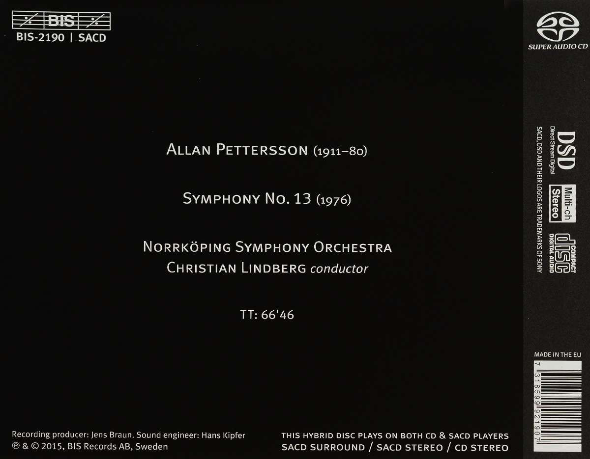 Norrkoping Symphony Orchestra, Christian Lindberg. Allan Pettersson. Symphony No. 13 (SACD). Norrkoping Symphony Orchestra,Кристиан Линдберг