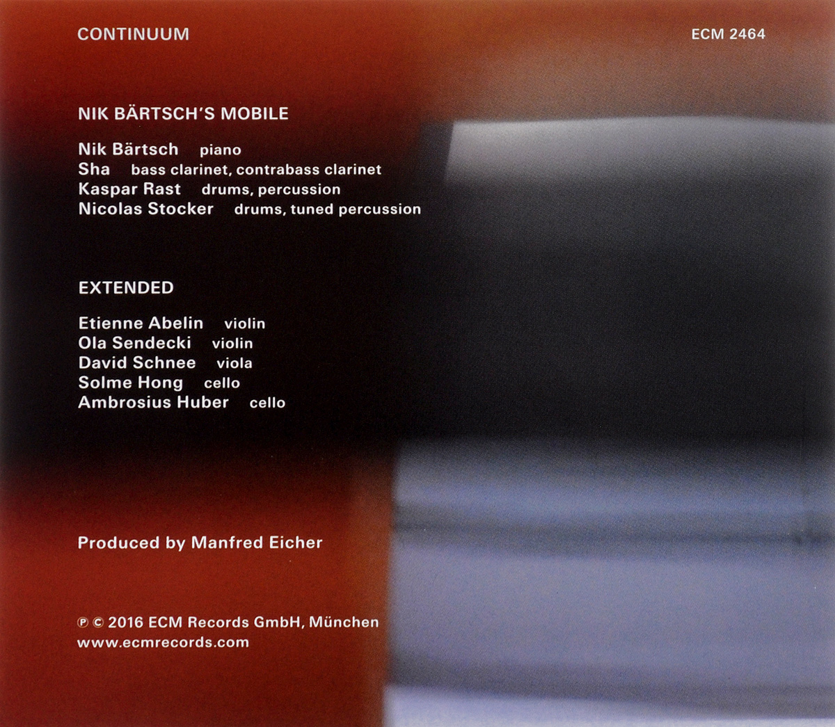 Nik Bartsch's Mobile. Continuum. "Nik Bartsch's Mobile",Etienne Abelin,Ola Sendecki,David Schnee,Solme Hong,Ambrosius Huber