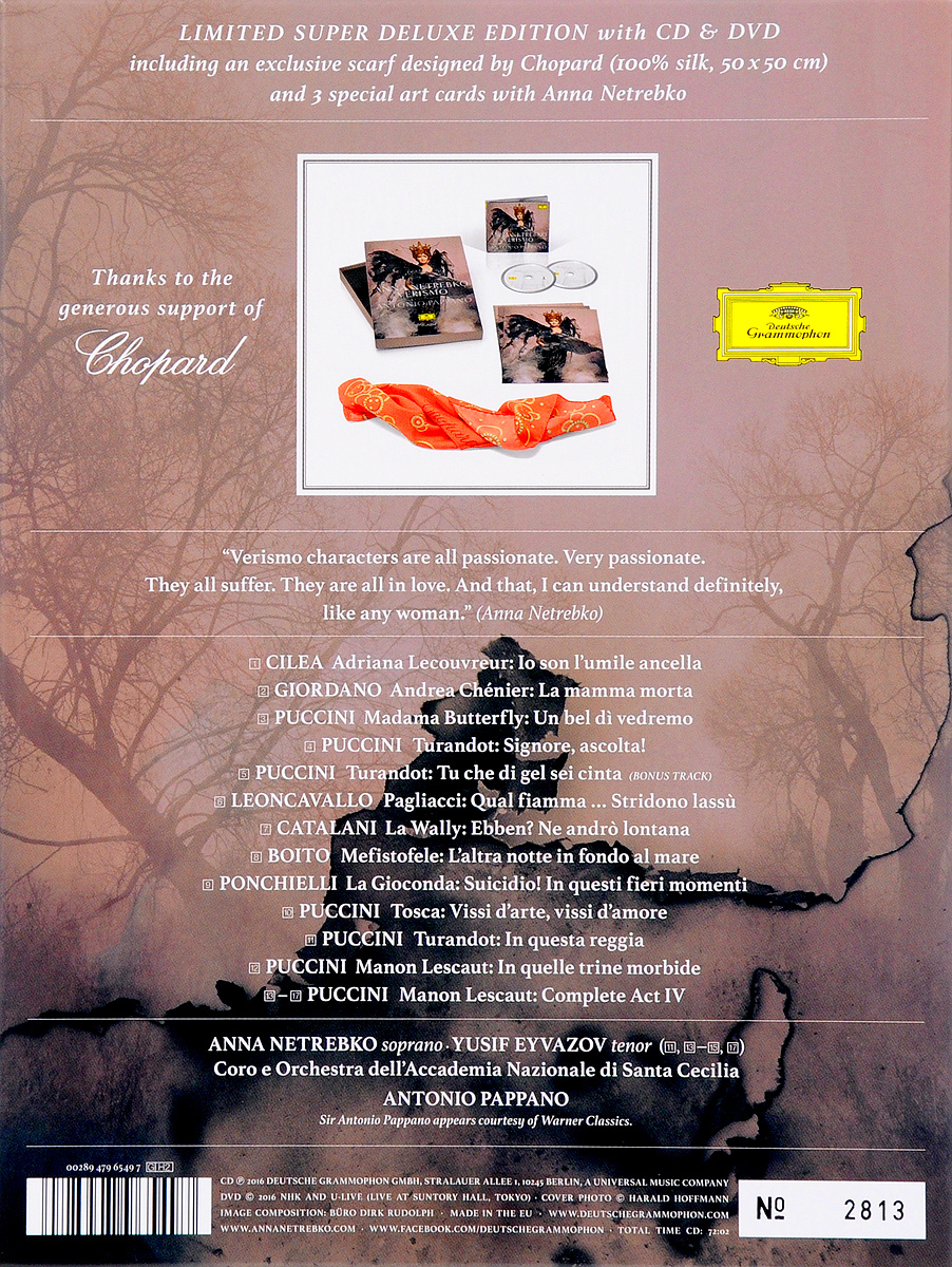 Anna Netrebko, Antonio Pappano. Verismo. Limited Super Deluxe Edition (CD + DVD). Анна Нетребко,Антонио Паппано,Coro Dell'Accademia Nazionale Di Santa Cecilia,Orchestra Dell'Accademia Nazionale Di Santa Cecilia