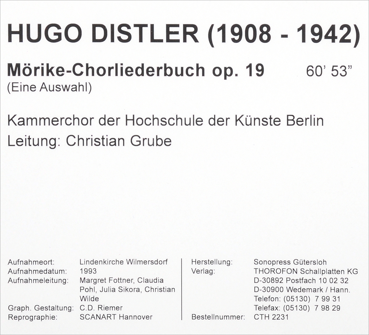 Hugo Distler. Morike-Chorliederbuch. Хуго Дистлер