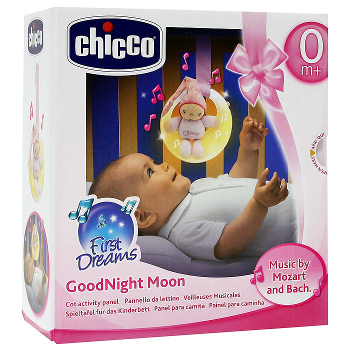Игрушка-подвеска Chicco Музыкальная подвеска на кроватку Луна спокойной ночи цвет розовый  #1