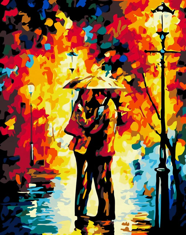 Живопись на холсте "Поцелуй под дождем", 40 см х 50 см #1