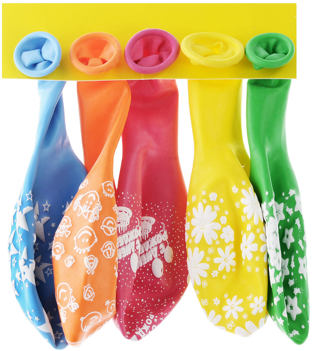 Веселая затея Набор воздушных шаров Шелкография 5 шт в ассортименте ...