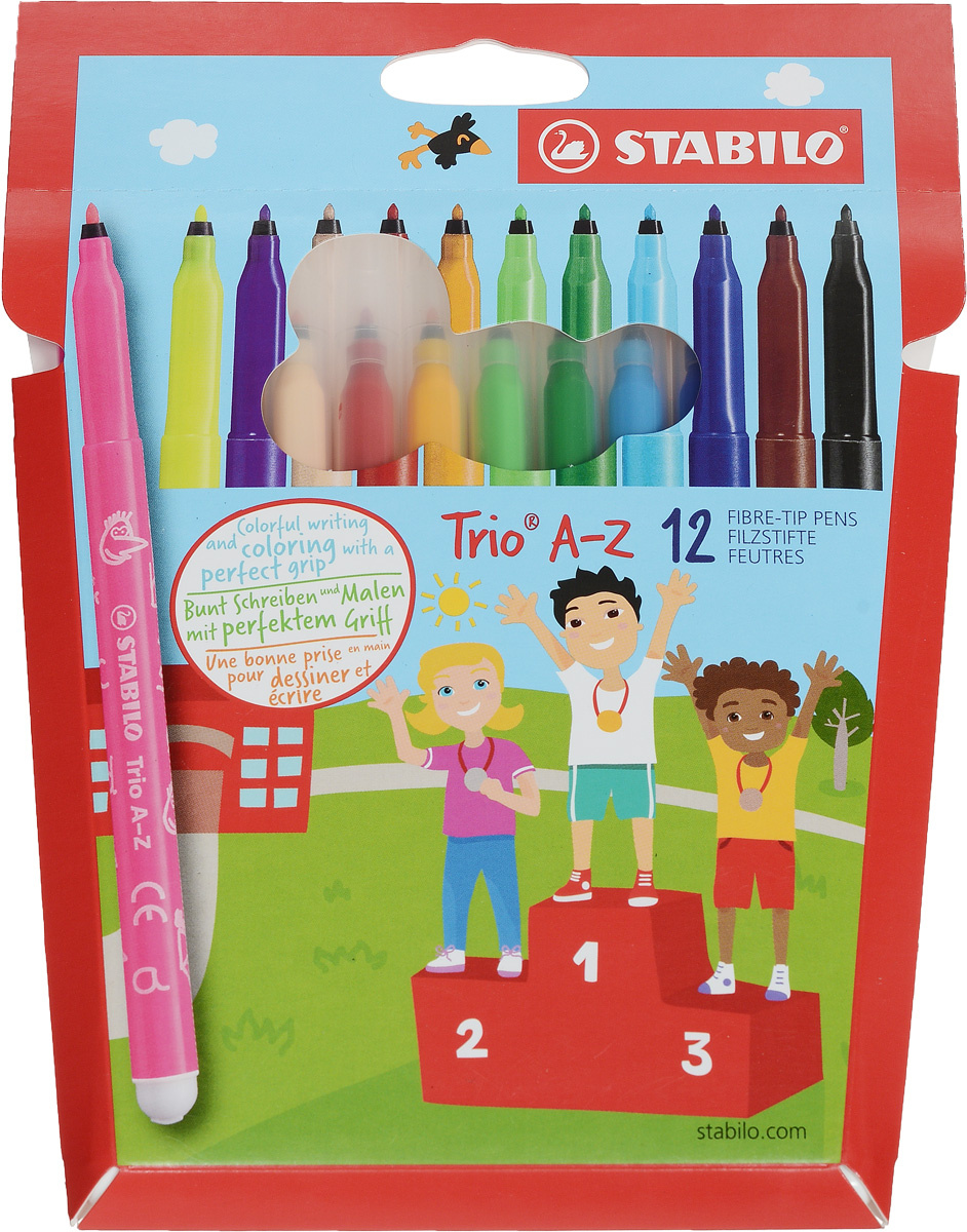 Фломастеры STABILO Trio A-Z, трехгранные, смываемые, 12 цветов — купить ...