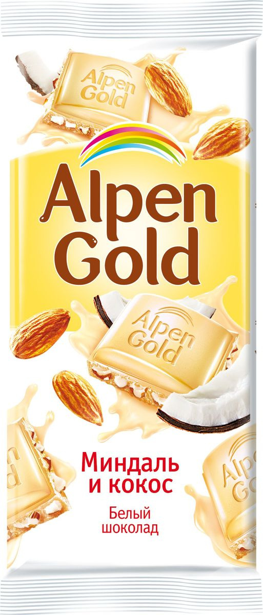 Alpen Gold шоколад белый с миндалем и кокосовой стружкой, 90 г — купить ...
