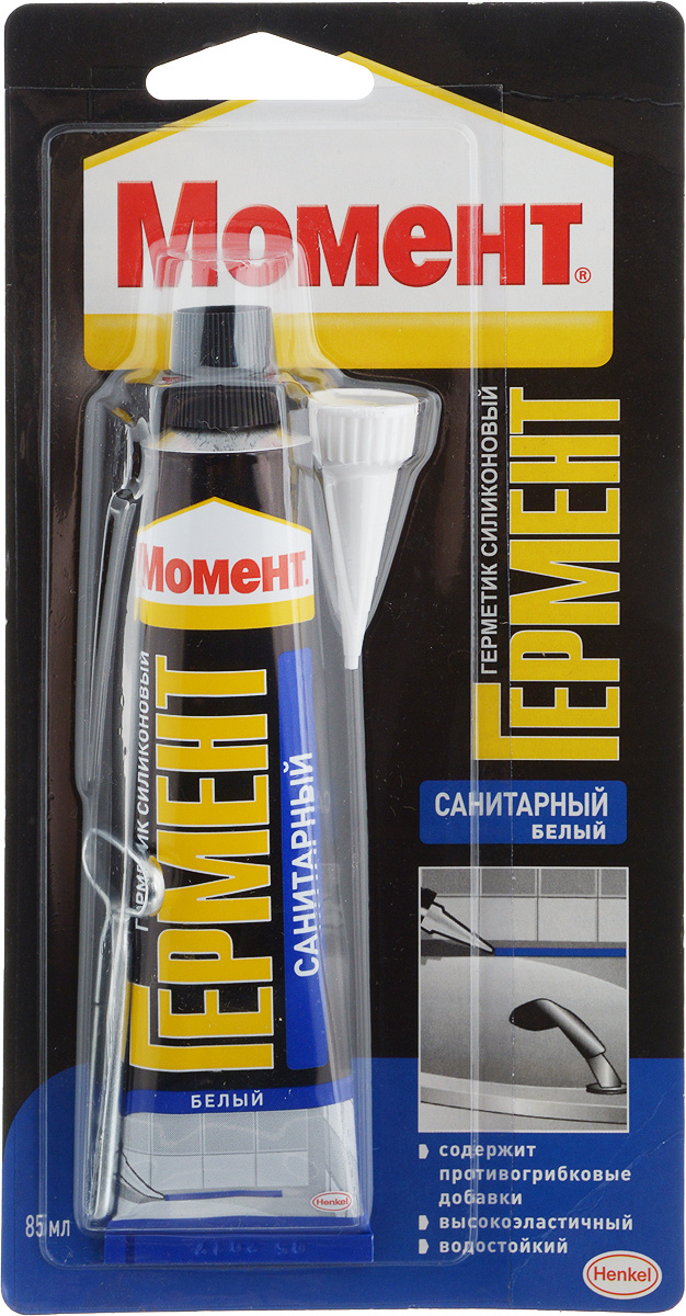 Герметик силиконовый \"Момент Гермент\", санитарный, цвет: белый, 85 мл ...