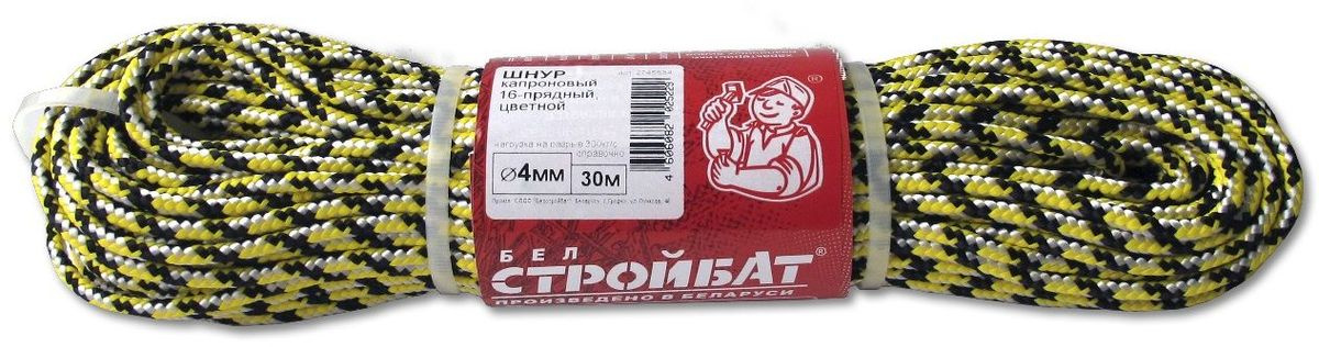 Шнур "Стройбат", капроновый, 16-прядный, цвет в ассортименте, 4 мм, 30 ...