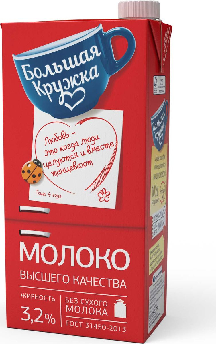 Большая кружка Молоко ультрапастеризованное, 3,2%, 1,98 л — купить в ...