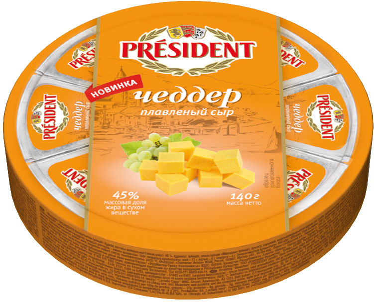 Сыр плавленый Чеддер President 45%, 140 г — купить в интернет-магазине ...