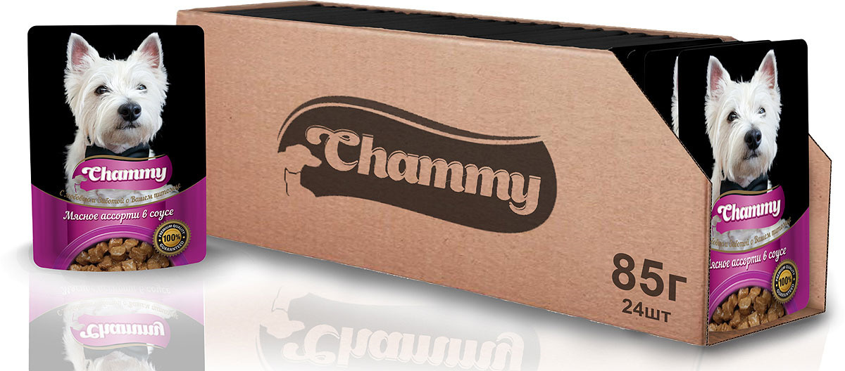 Корм консервированный для собак Chammy, мясное ассорти в соусе, 85 г х ...