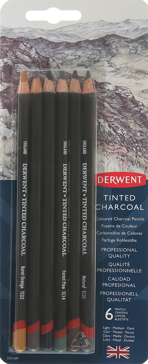 Derwent Набор угольных карандашей Tinted Charcoal 6 шт #1