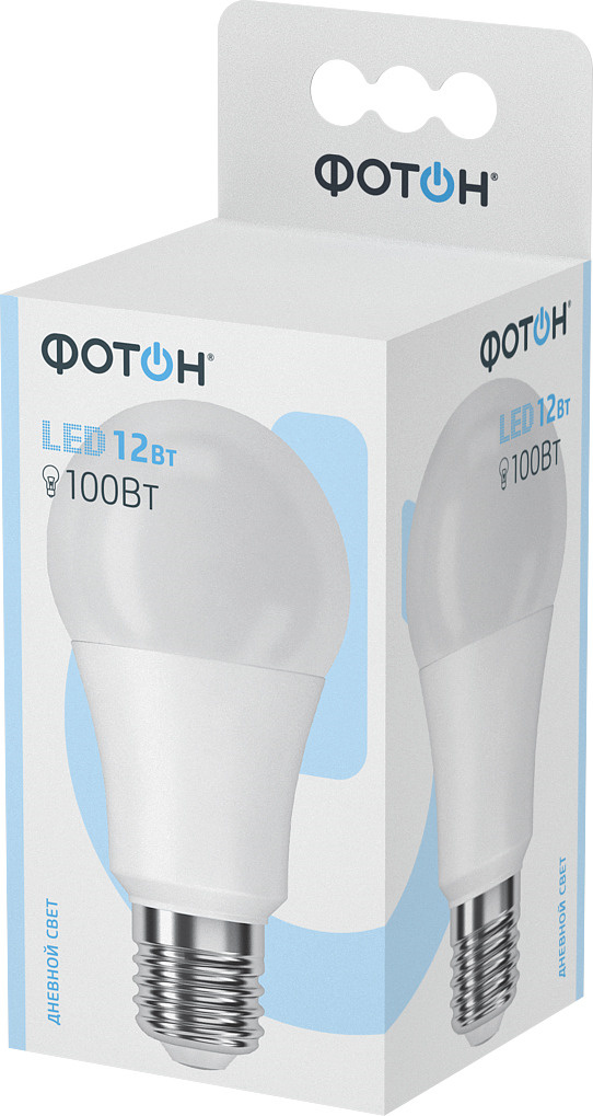 Лампочка Фотон A60, Холодный белый свет, E27, 12 Вт, Светодиодная ...