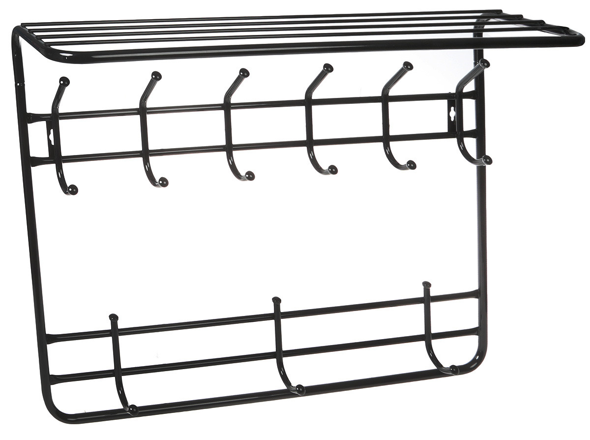Вешалка настенная с полкой вп6 605х265х245мм 6 крючков металл черный