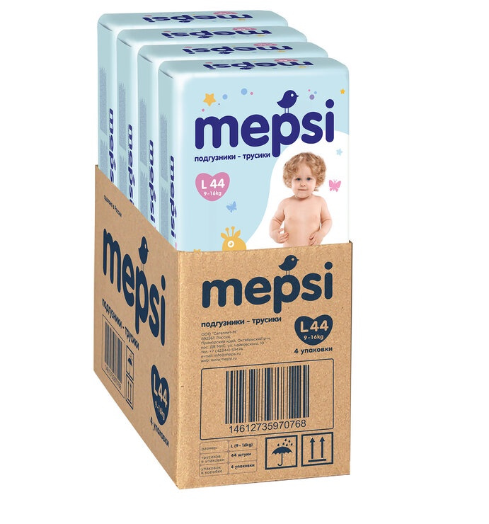 Mepsi Транспак подгузники-трусики, размер L (9 - 16 кг), 176 штук (4 ...
