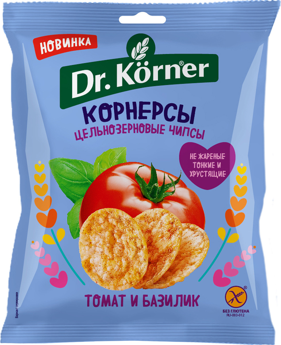 Чипсы Dr. Korner цельнозерновые, кукурузно-рисовые с томатом и ...