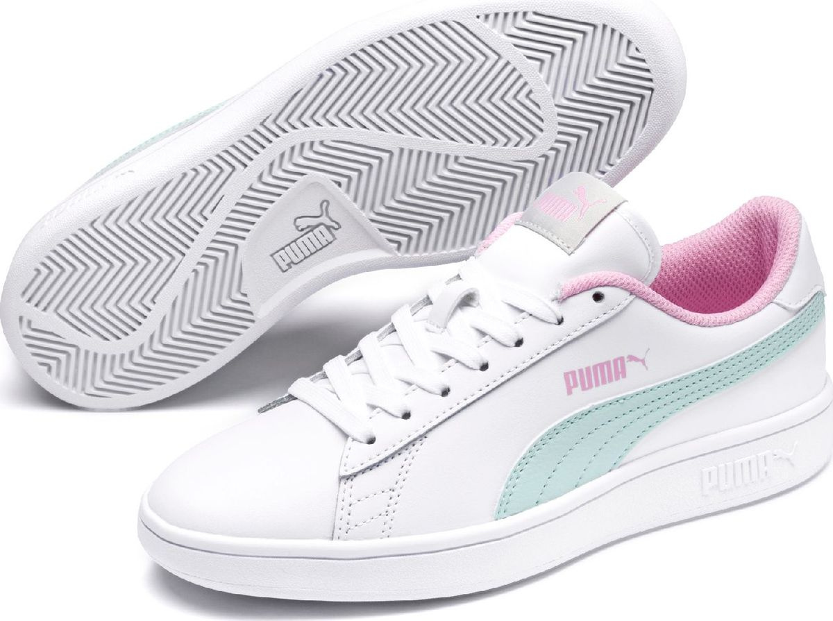 puma smash v2 l jr white fair aqua pale pink