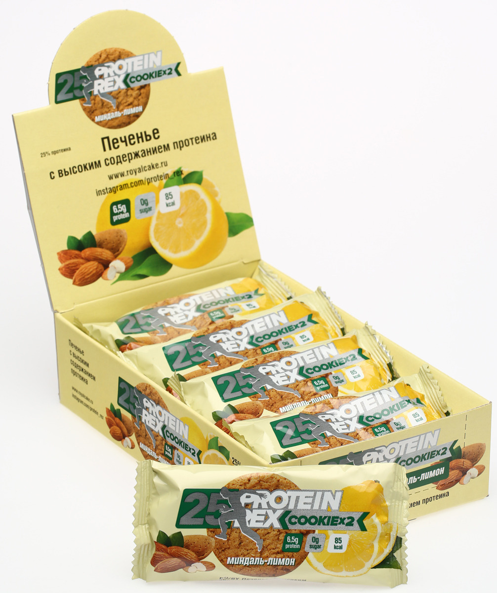 Фитнес питание Протеиновое печенье Protein Rex Миндаль-Лимон, 50 г х 12 ...
