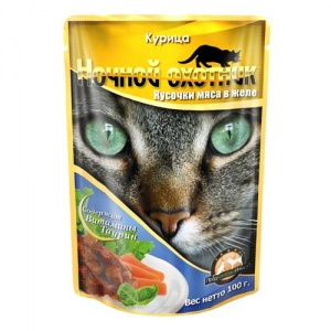 Купить Консервы для взрослых кошек Ночной охотник, с курицей в желе, 100 г