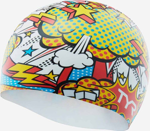 Купить Шапочка для плавания TYR Comic Action Swim Cap, LCSCOMIC, разноцветный