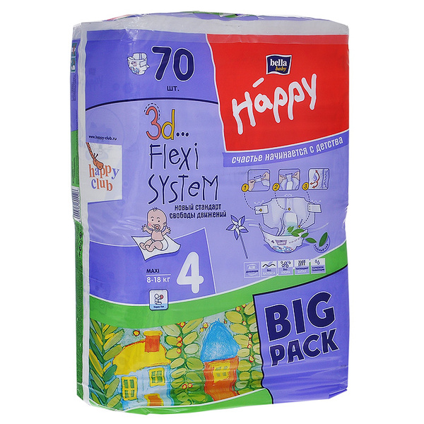 Bella baby Happy Подгузники, 8-18 кг, 70 шт - купить с доставкой по ...
