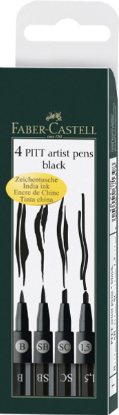 Капиллярная ручка Faber-Castell Pitt Artist Pen чёрные, 1,5мм/B/SB/C, 4 ...