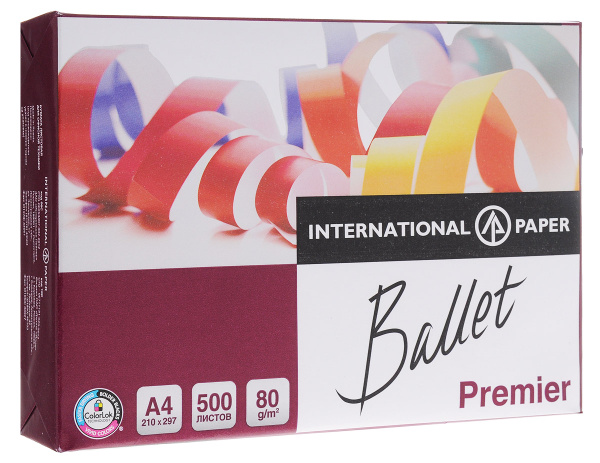 Бумага офисная А4, 80 г/м2, 500 л., марка А, BALLET PREMIER, ColorLok ...