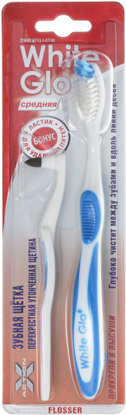 Зубная щетка White Glo "Flosser" отбеливающая + ластик для удаления ...