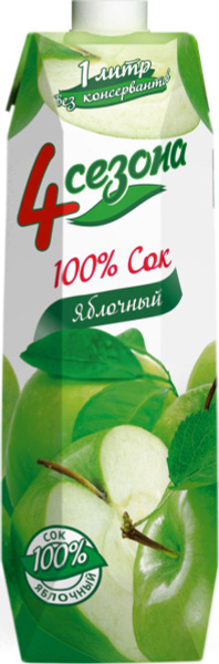 4 сезона Сок Яблочный, 1 л - купить с доставкой по выгодным ценам в ...