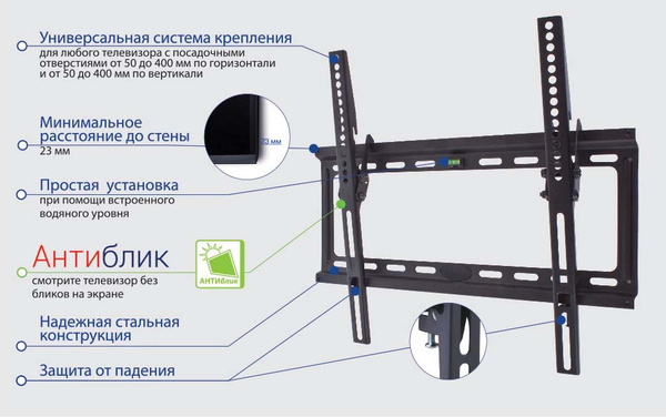 Кронштейн настенный Kromax IDEAL-4 (до 50кг) Blackкупить по низким ...