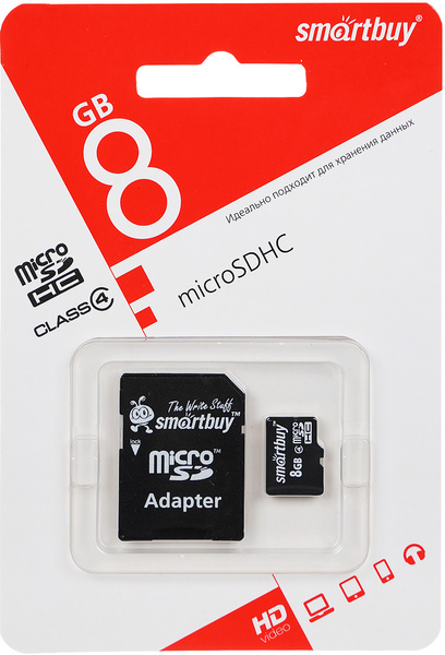 8 ГБ Карта памяти SmartBuy microSDHC Сlass 4, с адаптером SD - купить с ...