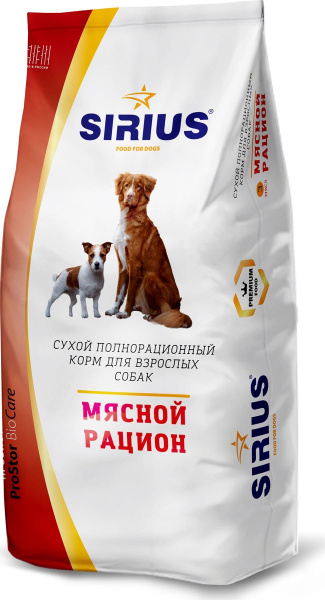 Сухой полнорационный корм для взрослых собак Мясной рацион SIRIUS 15 кг ...
