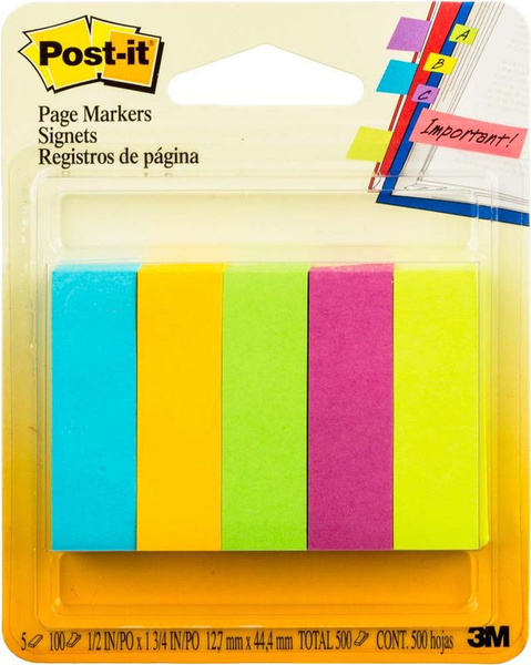 Клейкие закладки Post-it бумажные 5 цветов по 100 листов 12.7х44.4 мм ...