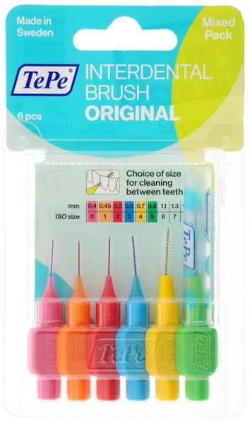 Межзубные ершики TePe Interdental Brush Mixed, разного диаметра, 6 шт ...