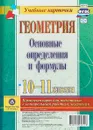 Геометрия. Основные определения и формулы. 10-11 классы. Комплект из 4 карт для подготовки к контрольным работам, экзаменам - Ю. А. Киселёва