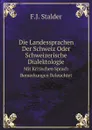 Die Landessprachen Der Schweiz Oder Schweizerische Dialektologie. Mit Kritischen Sprach Bemerkungen Beleuchtet - F.J. Stalder