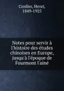 Notes pour servir a l.histoire des etudes chinoises en Europe - Henri Cordier