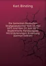 Die Gemeinen Deutschen Strafgesetzbucher Vom 15. Mai 1871 Und Vom 20. Juni 1872: Akademische Handausgabe Mit Erlauterungen. Einleitung (German Edition) - Karl Binding