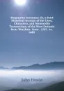 Biographia Scoticana: Or, a Brief Historical Account of the Lives, Characters, and Memorable Transactions, of the Most Eminent Scots Worthies . from . 1503 . to . 1688 . - John Howie