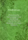 Plautinische Forschungen Zur Kritik Und Geschichte Der Komodie (German Edition) - Friedrich Leo