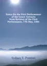 Notes On the First Performance of the Cenci: Extracts from Reviews of the First Performance, 7Th May, 1886 - Sydney E. Preston