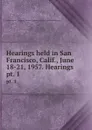 Hearings held in San Francisco, Calif., June 18-21, 1957. Hearings. pt. 1 - 