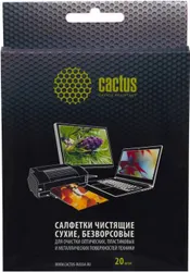 Салфетки Cactus CS-T1003 предназначены для очистки оптических, пластиковых и металлических поверхностей техники. Возможно не однократное использование.  ...