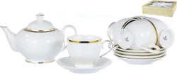 ГРАЦИЯ, набор чайный (13) 6 чашек 250 мл + 6 блюдец + чайник, декор белый с  ...