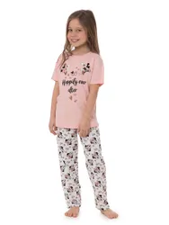 Летний домашний комплект для девочки, состоящий из футболки удлиненной по спинке и брюк прямого кроя, без  ...