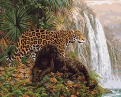 Картина по номерам "Хищники у водопада" - это набор для создания готового произведения искусства. На холст,  ...