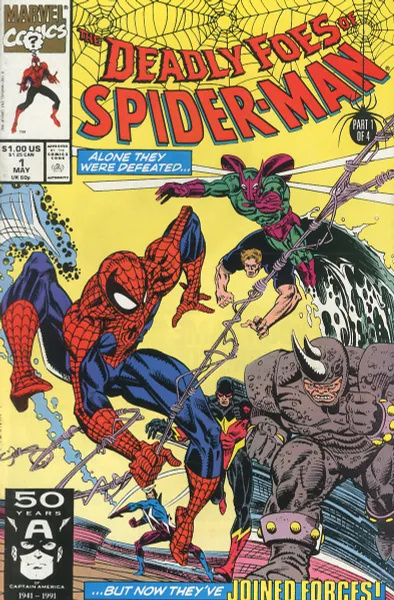 Обложка книги The Deadly Foes of Spider-man, Vol. 1, No. 1, May 1991, Punishment and Crime, Danny Fingeroth