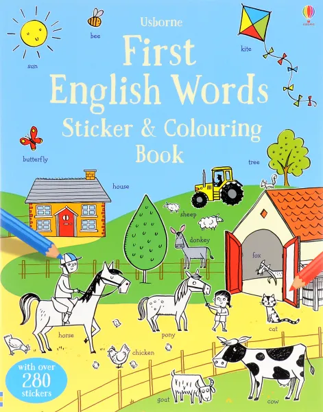 Обложка книги First English Words Sticker and Colouring Book, Kirsteen Robson